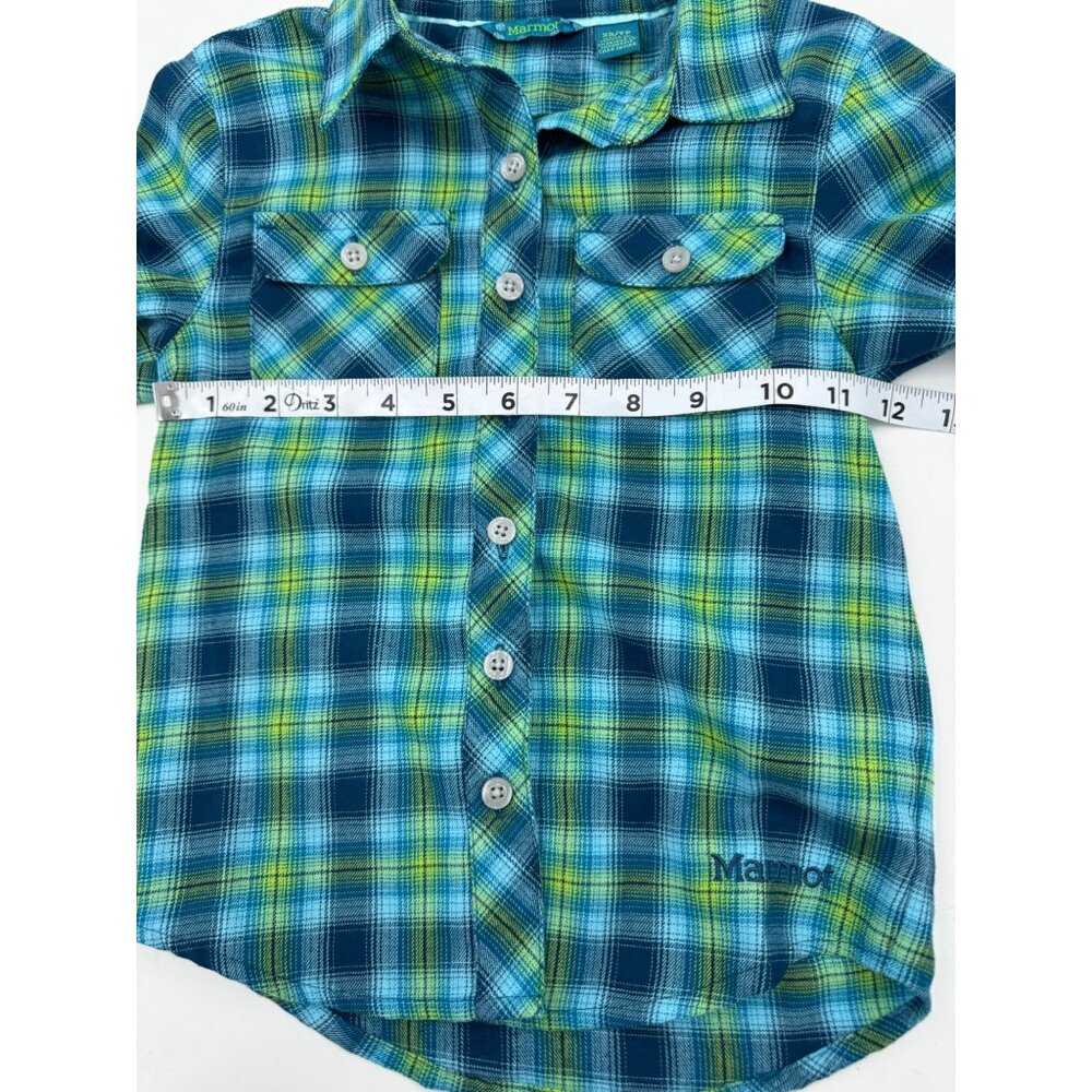 Marmot Kids XS Plaid Button-Down Shirt Blue & Green Cotton/Polyester Long Sleeve - Picture 9 of 10